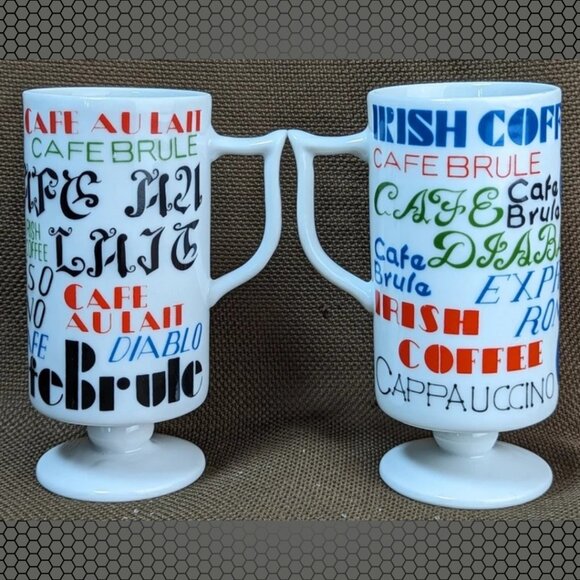 2 Vintage Coffee Words Cups made in Japan Typography Irish Expresso Cafe Au Lait - Picture 4 of 8